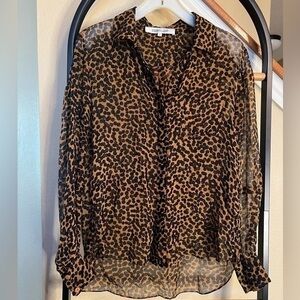 Diane Von Furstenburg Animal Print Sheer Top Size 2